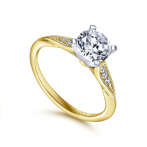 Riley - 14K White-Yellow Gold Round Diamond Engagement Ring - 0.07 ct - Shot 3