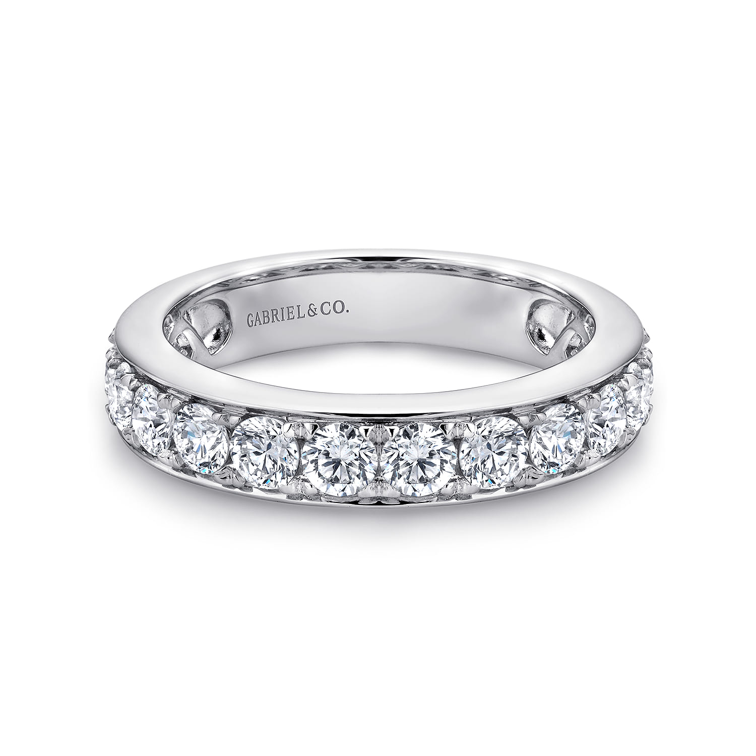 Straight Wedding Ring in 14k White Gold with Round Natural Diamond at Gabriel & Co. - Shot 1