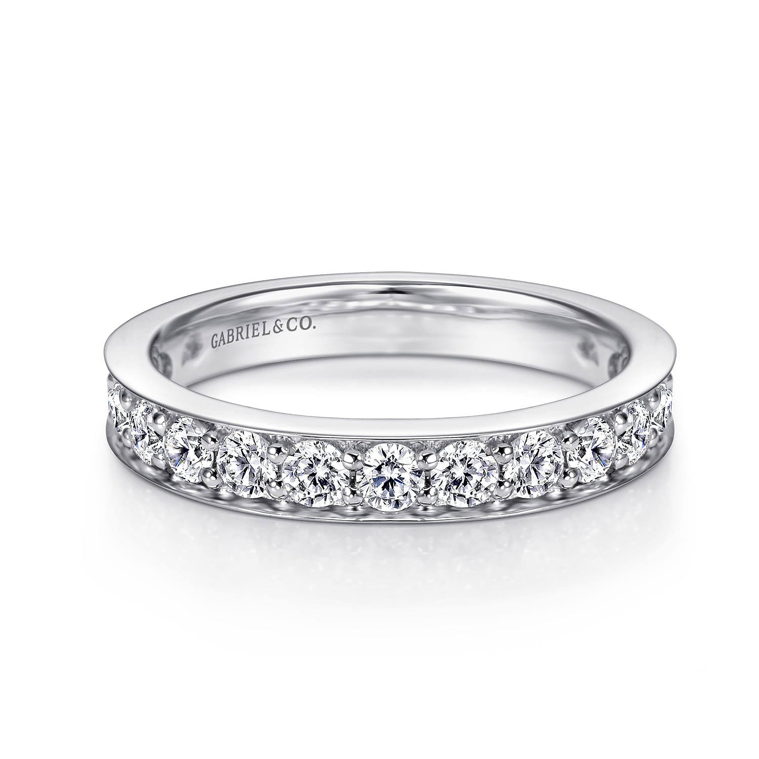 Straight Wedding Ring in 14k White Gold with Round Natural Diamond at Gabriel & Co. - Shot 1