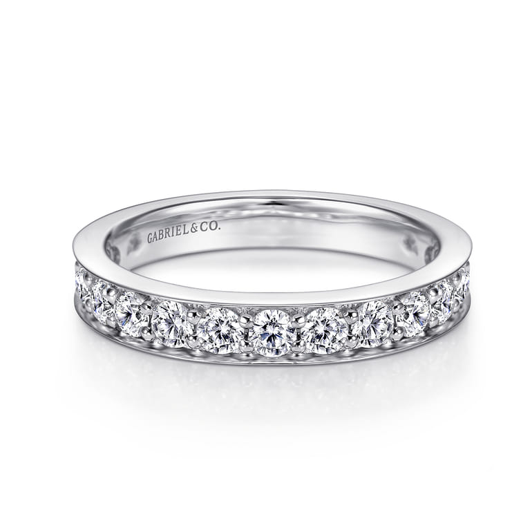Straight Wedding Ring in 14k White Gold with Round Natural Diamond at Gabriel & Co. - Shot 1
