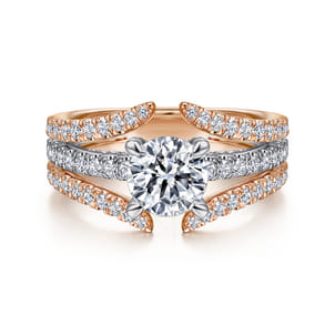 Riola - 14K White-Rose Gold Split Shank Round Diamond Engagement Ring