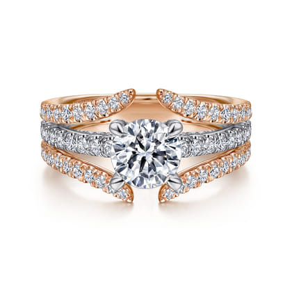 Riola - 14K White-Rose Gold Split Shank Round Diamond Engagement Ring