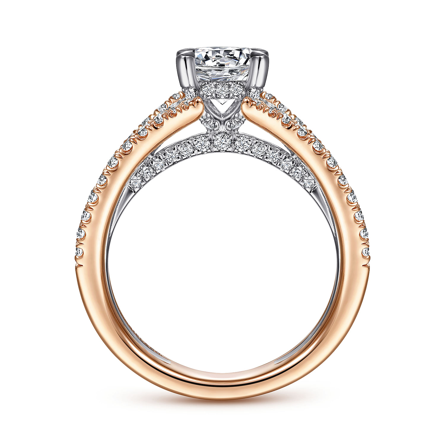 Riola - 14K White-Rose Gold Split Shank Round Diamond Engagement Ring