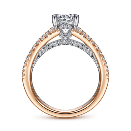 Riola - 14K White-Rose Gold Split Shank Round Diamond Engagement Ring