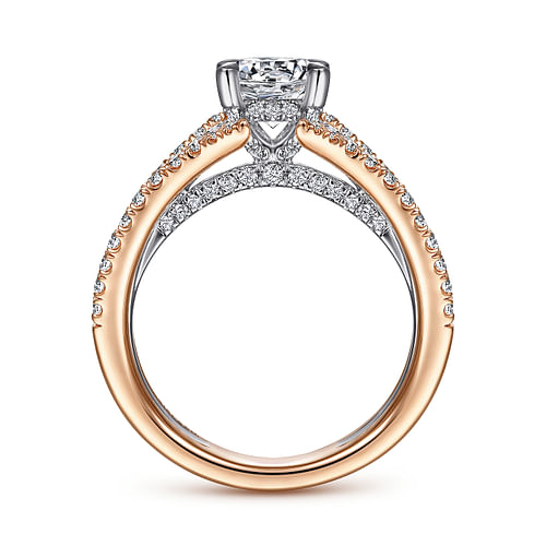 Riola - 14K White-Rose Gold Split Shank Round Diamond Engagement Ring - 0.82 ct - Shot 2