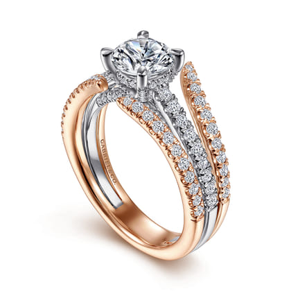 Riola - 14K White-Rose Gold Split Shank Round Diamond Engagement Ring
