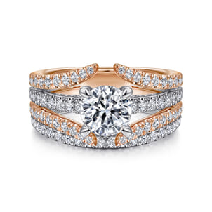 Riola - 14K White-Rose Gold Split Shank Round Diamond Engagement Ring
