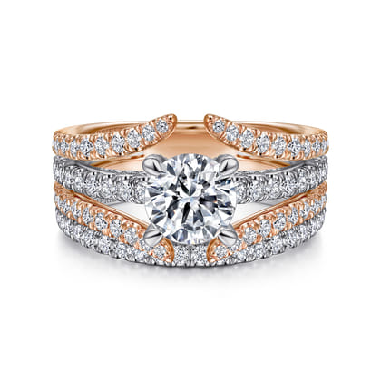Riola - 14K White-Rose Gold Split Shank Round Diamond Engagement Ring