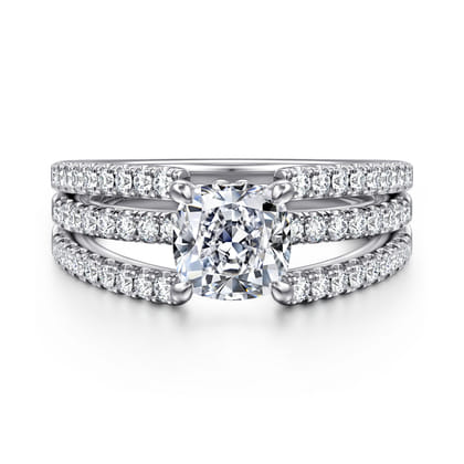 Rivah - 14K White Gold Split Shank Cushion Cut Diamond Engagement Ring