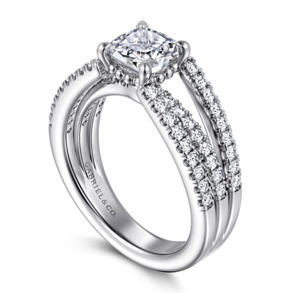 Rivah - 14K White Gold Split Shank Cushion Cut Diamond Engagement Ring