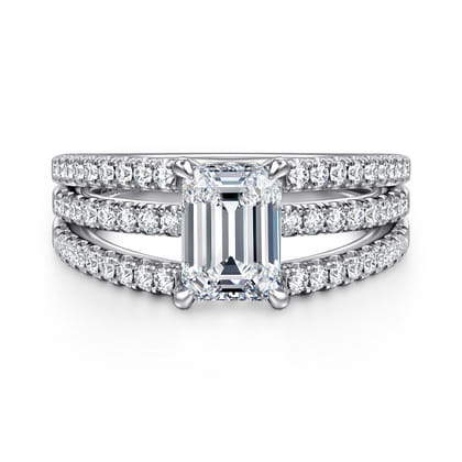 Rivah - 14K White Gold Split Shank Emerald Cut Diamond Engagement Ring