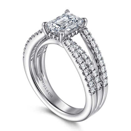Rivah - 14K White Gold Split Shank Emerald Cut Diamond Engagement Ring