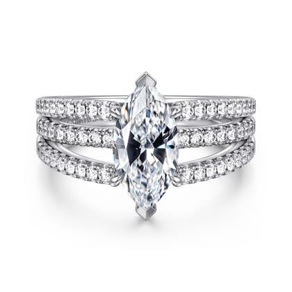 Rivah - 14K White Gold Split Shank Marquise Shape Diamond Engagement Ring