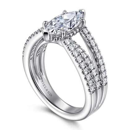 Rivah - 14K White Gold Split Shank Marquise Shape Diamond Engagement Ring