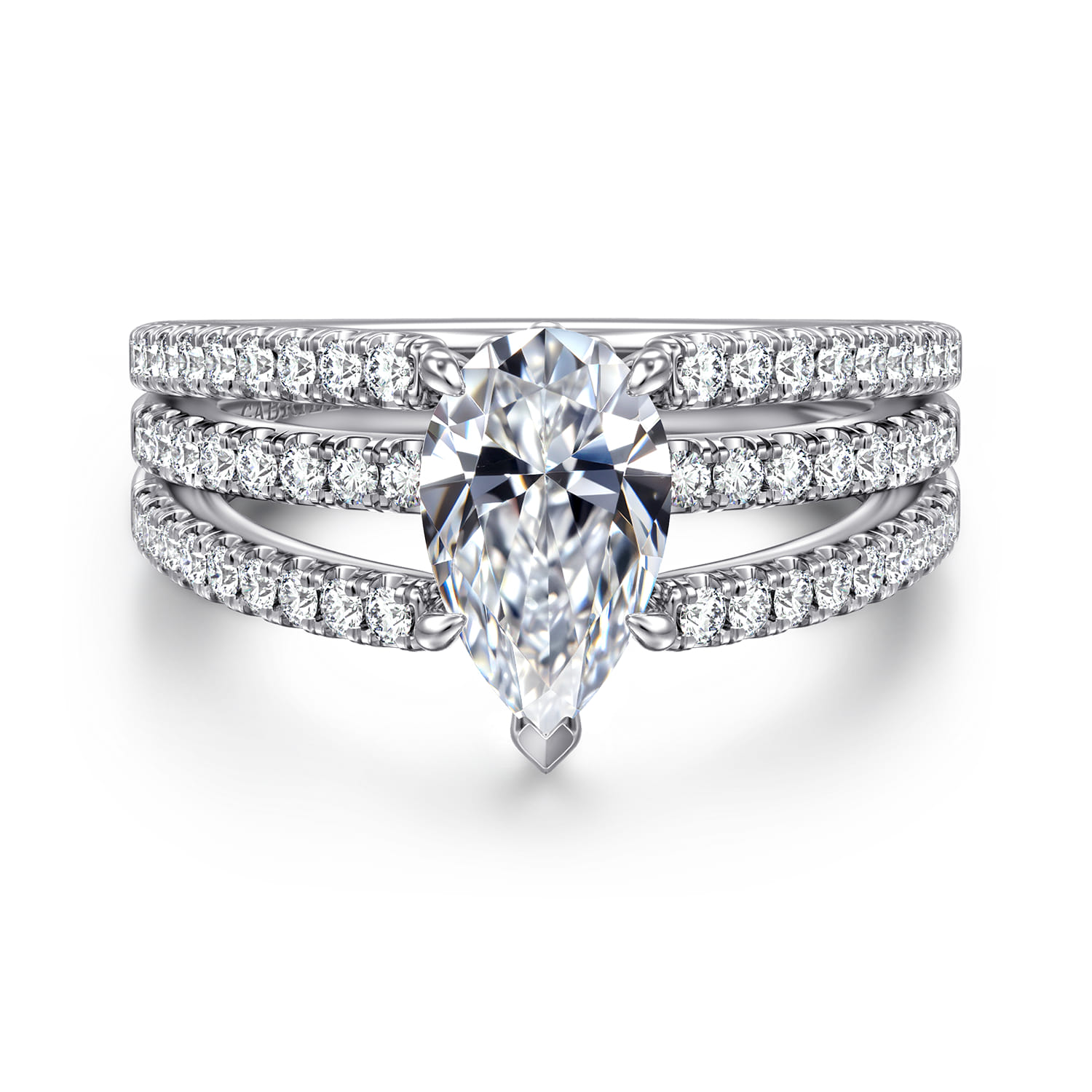 Rivah - 14K White Gold Split Shank Pear Shape Diamond Engagement Ring