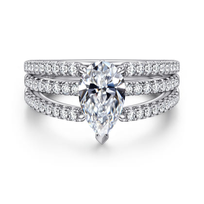 Rivah - 14K White Gold Split Shank Pear Shape Diamond Engagement Ring