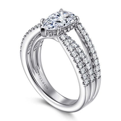 Rivah - 14K White Gold Split Shank Pear Shape Diamond Engagement Ring