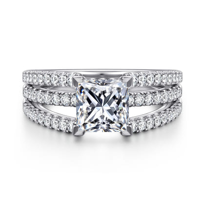 Rivah - 14K White Gold Split Shank Princess Cut Diamond Engagement Ring