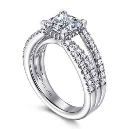 Rivah - 14K White Gold Split Shank Princess Cut Diamond Engagement Ring