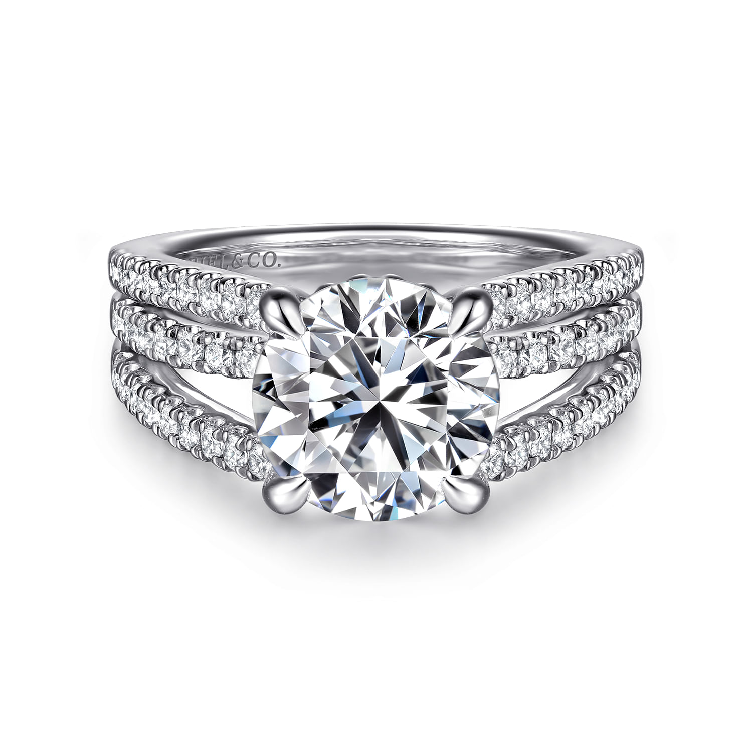 Rivah - 14K White Gold Split Shank Round Diamond Engagement Ring