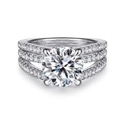 Rivah - 14K White Gold Split Shank Round Diamond Engagement Ring