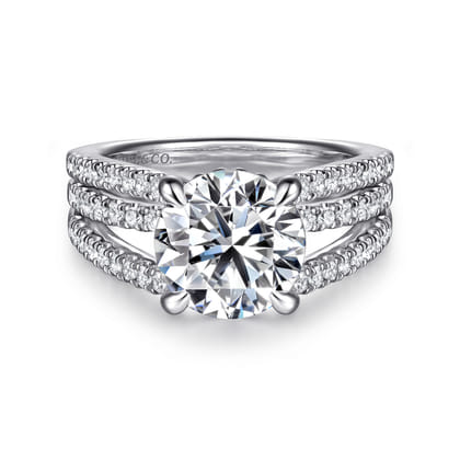 Rivah - 14K White Gold Split Shank Round Diamond Engagement Ring