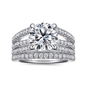 Rivah - 14K White Gold Split Shank Round Diamond Engagement Ring