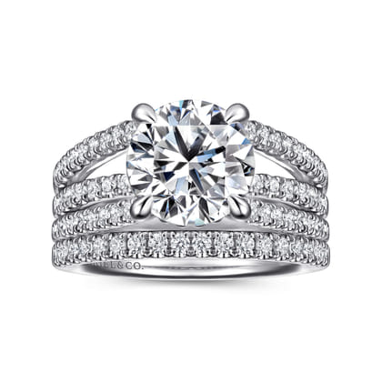 Rivah - 14K White Gold Split Shank Round Diamond Engagement Ring