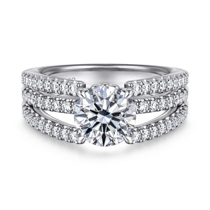 Rivah - 14K White Gold Split Shank Round Diamond Engagement Ring