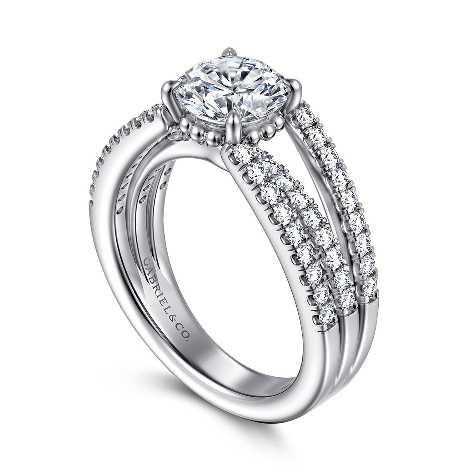 Rivah - 14K White Gold Split Shank Round Diamond Engagement Ring