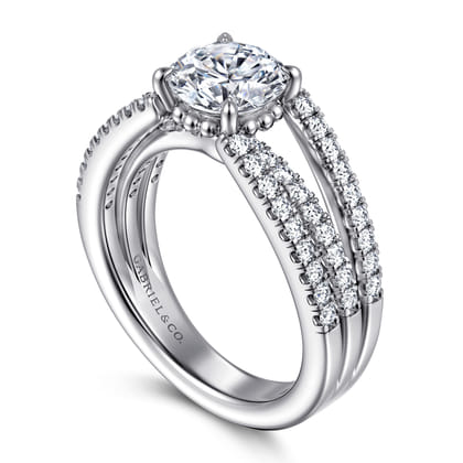 Rivah - 14K White Gold Split Shank Round Diamond Engagement Ring