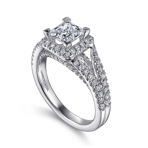 Robbia - 14K White Gold Princess Halo Diamond Engagement Ring - 0.66 ct - Shot 3