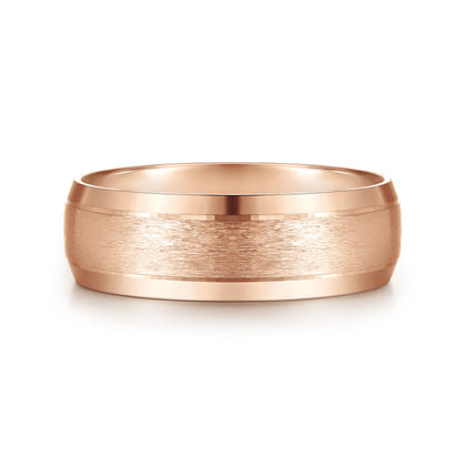 Robert - 14K Rose Gold 7mm - Beveled Edge Men's Wedding Band in Horizontal Brush Finish