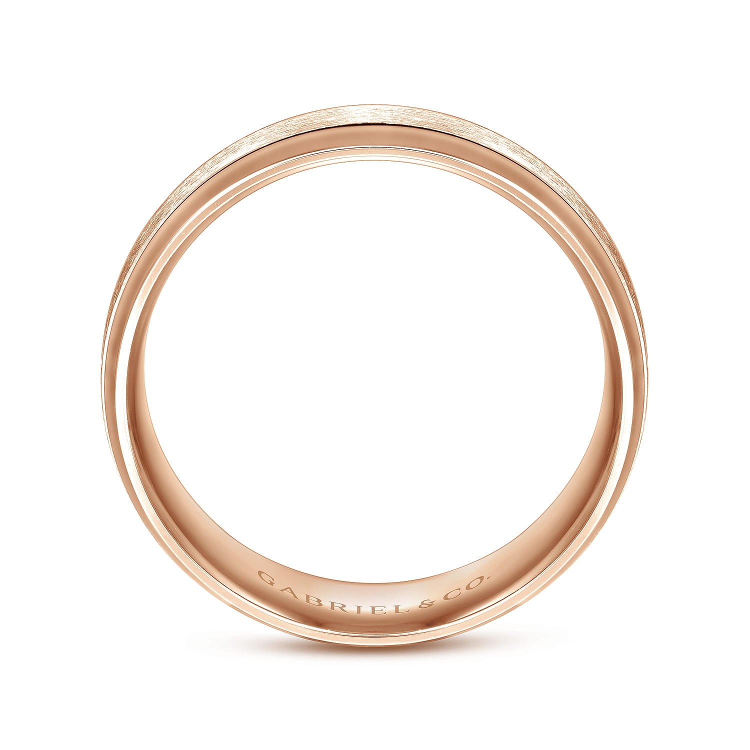 Robert - 14K Rose Gold 7mm - Beveled Edge Men's Wedding Band in Horizontal Brush Finish - Shot 2