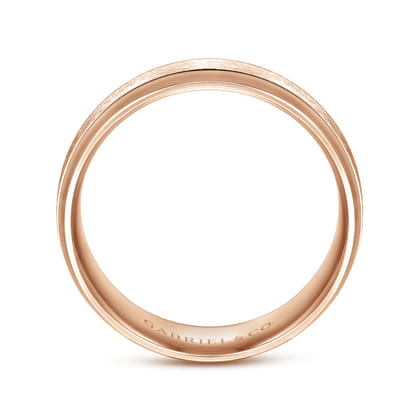 Robert - 14K Rose Gold 7mm - Beveled Edge Men's Wedding Band in Horizontal Brush Finish
