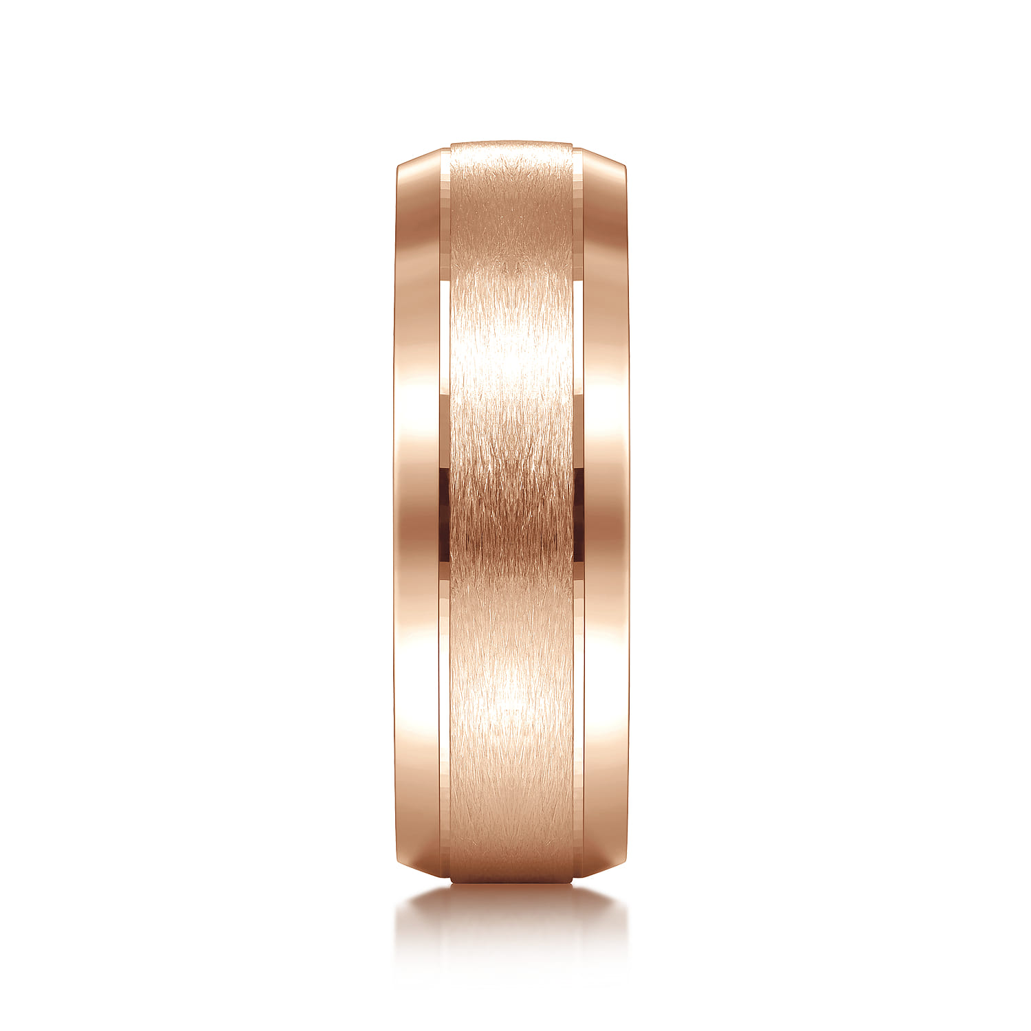 Robert - 14K Rose Gold 7mm - Beveled Edge Men's Wedding Band in Horizontal Brush Finish - Shot 4