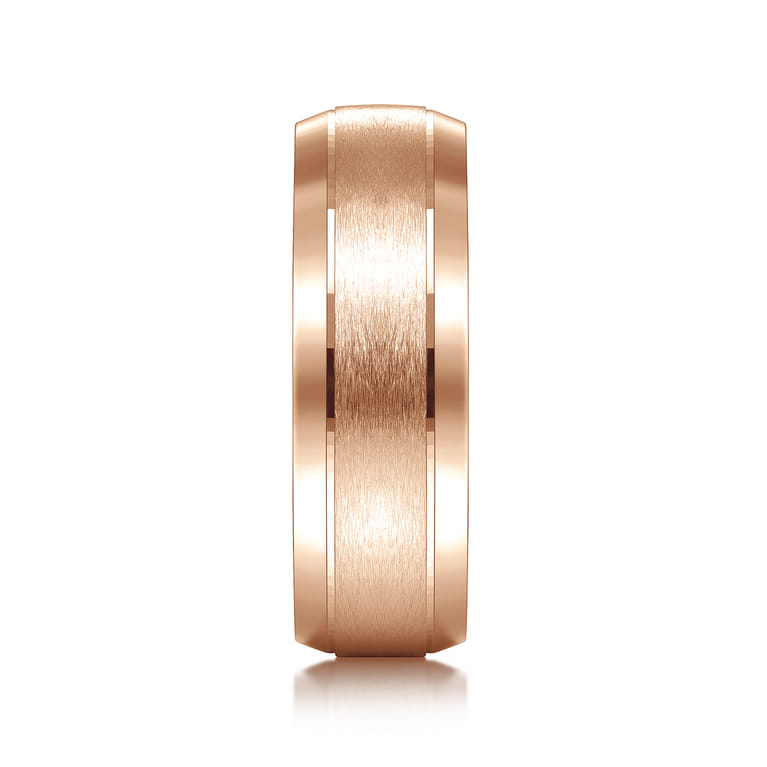 Robert - 14K Rose Gold 7mm - Beveled Edge Men's Wedding Band in Horizontal Brush Finish - Shot 4