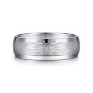 Robert - 14K White Gold 7mm - Beveled Edge Men's Wedding Band in Horizontal Brush Finish