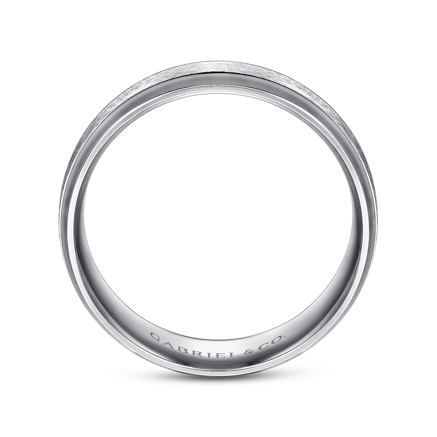 Robert - 14K White Gold 7mm - Beveled Edge Men's Wedding Band in Horizontal Brush Finish