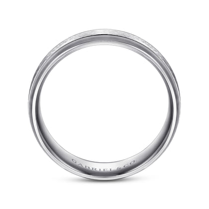 Robert - 14K White Gold 7mm - Beveled Edge Men's Wedding Band in Horizontal Brush Finish