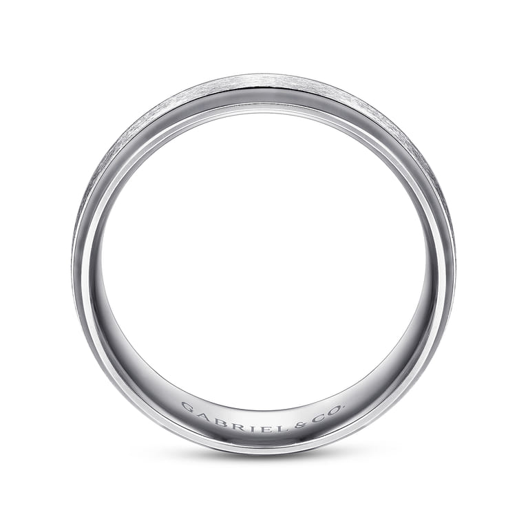 Robert - 14K White Gold 7mm - Beveled Edge Men's Wedding Band in Horizontal Brush Finish - Shot 2