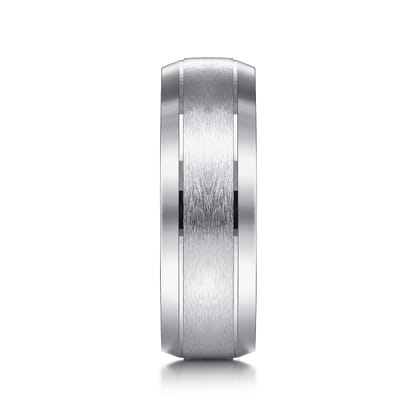 Robert - 14K White Gold 7mm - Beveled Edge Men's Wedding Band in Horizontal Brush Finish
