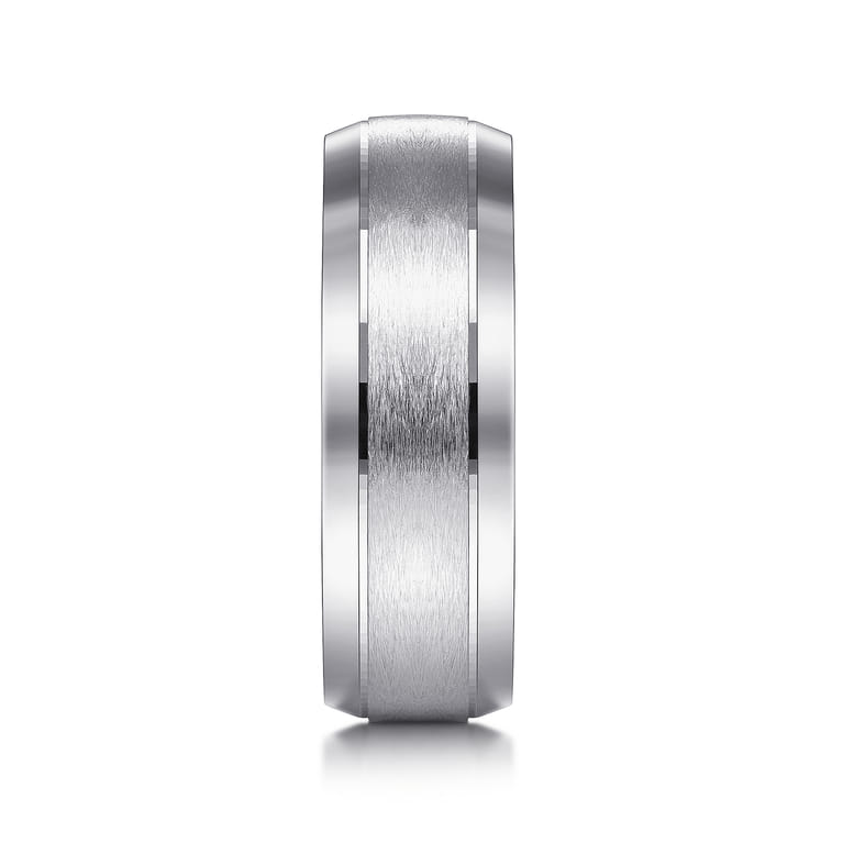 Robert - 14K White Gold 7mm - Beveled Edge Men's Wedding Band in Horizontal Brush Finish - Shot 4