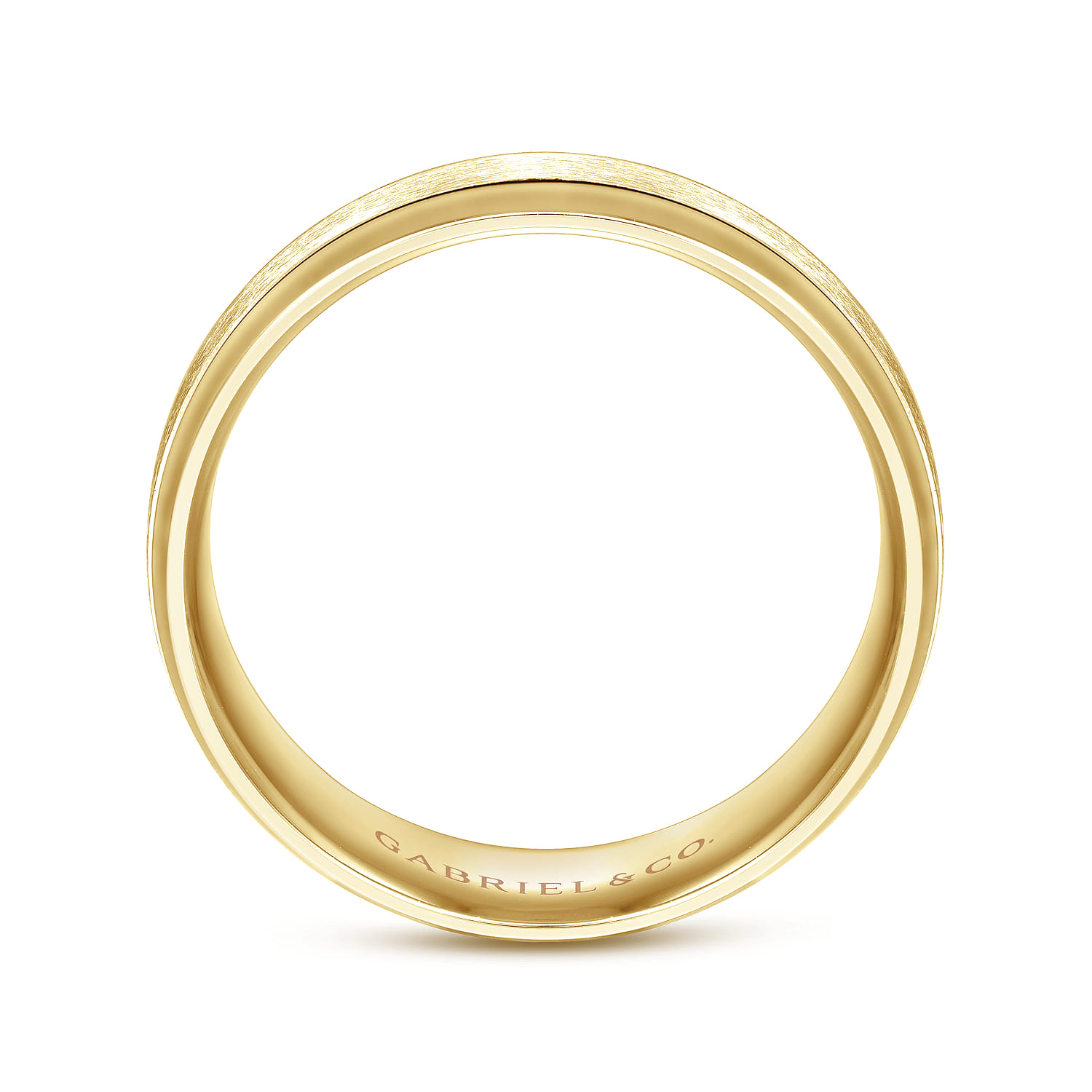 Robert - 14K Yellow Gold 7mm - Beveled Edge Men's Wedding Band in Horizontal Brush Finish - Shot 2