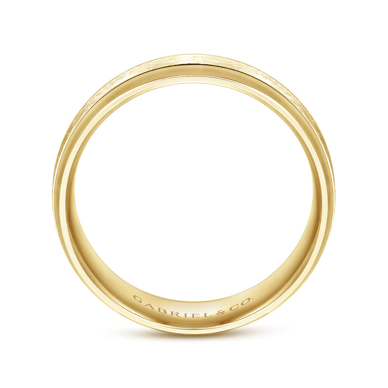 Robert - 14K Yellow Gold 7mm - Beveled Edge Men's Wedding Band in Horizontal Brush Finish - Shot 2