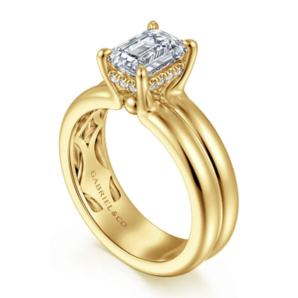 Robin - 14K Yellow Gold Emerald Cut Diamond Engagement Ring