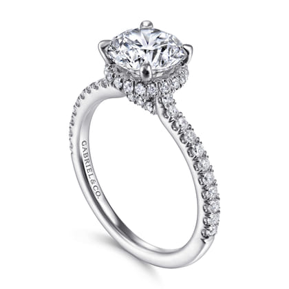 Rocco - 14K White Gold Hidden Halo Round Diamond Engagement Ring