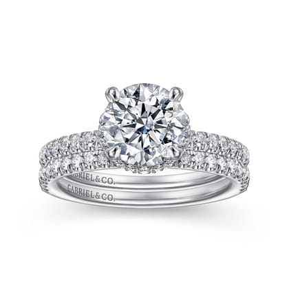 Rocco - 14K White Gold Hidden Halo Round Diamond Engagement Ring