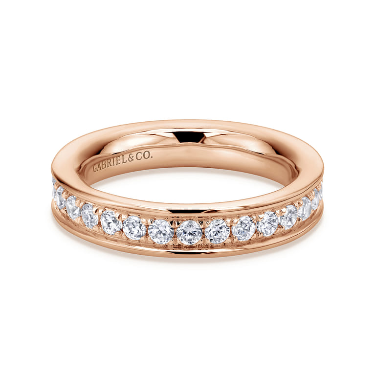 Eternity Band Wedding Ring in 14k Rose Gold with Round Natural Diamond at Gabriel & Co. - Shot 1