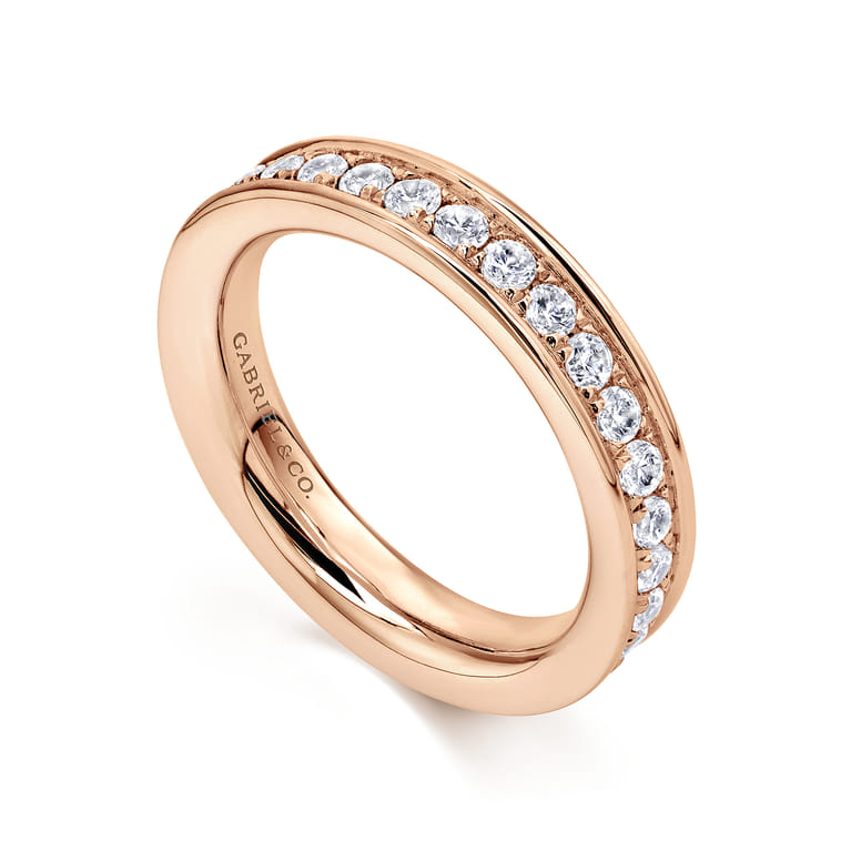 Eternity Band Wedding Ring in 14k Rose Gold with Round Natural Diamond at Gabriel & Co. - Shot 3